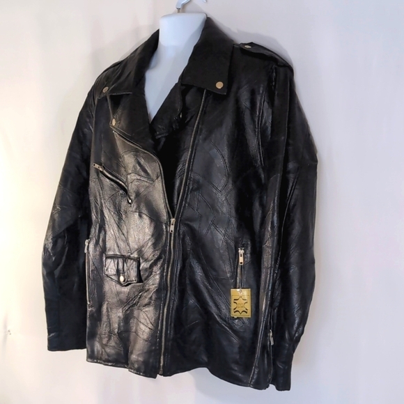 NWT Men's Genuine Black Leather Motorcycle Biker Jacket - Size XXL - Picture 3 of 14